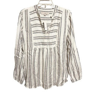 LOFT Blouse NWT Womens Medium White Striped Rayon Balloon Sleeve V Neck